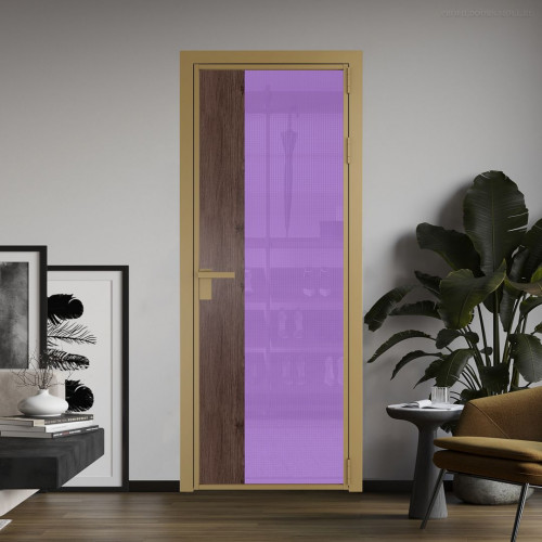 Межкомнатная дверь ProfilDoors 7 AG стекло Кризет фиолетовое цвет профиля Золото вставка Дуб Тобакко