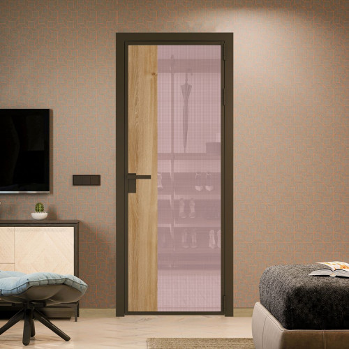 Межкомнатная дверь ProfilDoors 7 AG стекло Кризет розовое цвет профиля Деорэ вставка Дуб Карамель