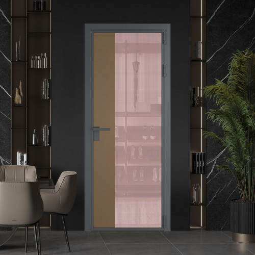 Межкомнатная дверь ProfilDoors 7 AG стекло Кризет розовое цвет профиля Серая ночь вставка Перламутр золото