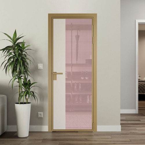 Межкомнатная дверь ProfilDoors 7 AG стекло Кризет розовое цвет профиля Золото вставка Кремовая Магнолия