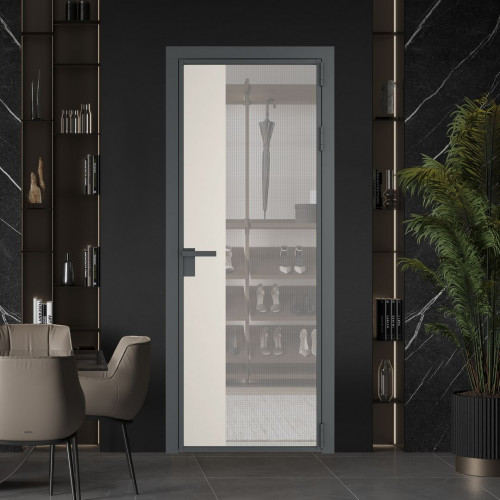 Межкомнатная дверь ProfilDoors 7 AG стекло Кризет цвет профиля Серая ночь вставка Перламутр белый