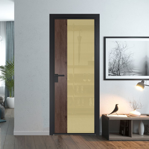 Межкомнатная дверь ProfilDoors 7 AG стекло Кризет золото цвет профиля Черный матовый вставка Дуб Тобакко