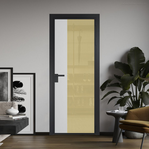Межкомнатная дверь ProfilDoors 7 AG стекло Кризет золото цвет профиля Черный матовый вставка Крем Вайт