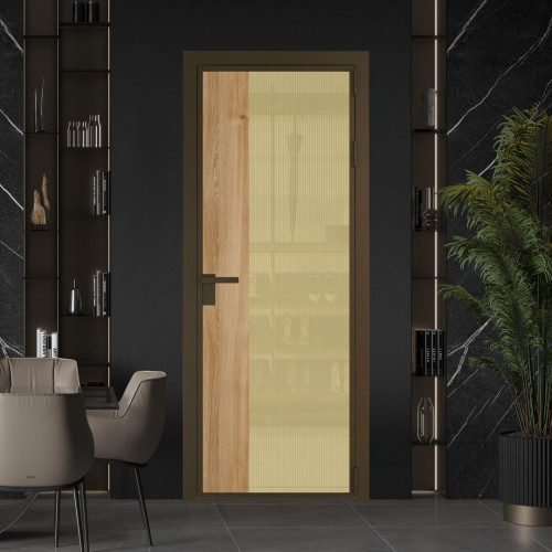 Межкомнатная дверь ProfilDoors 7 AG стекло Кризет золото цвет профиля Деорэ вставка Дуб Карамель