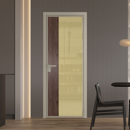 Межкомнатная дверь ProfilDoors 7 AG стекло Кризет золото цвет профиля Никель матовый вставка Дуб Тобакко