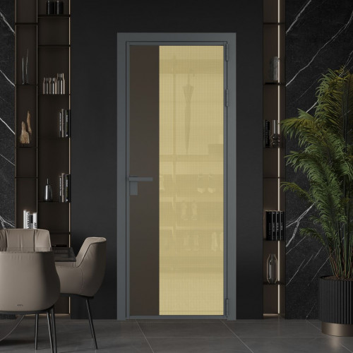 Межкомнатная дверь ProfilDoors 7 AG стекло Кризет золото цвет профиля Серая ночь вставка Перламутр бронза