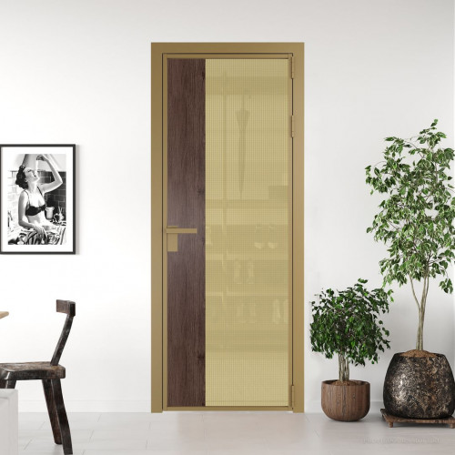 Межкомнатная дверь ProfilDoors 7 AG стекло Кризет золото цвет профиля Золото вставка Дуб Тобакко