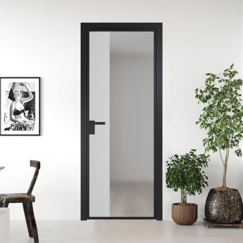 Межкомнатная дверь ProfilDoors 7 AG стекло Матовое цвет профиля Черный матовый вставка Крем Вайт