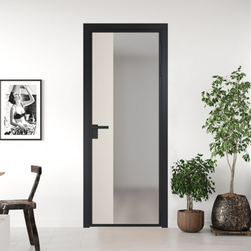 Межкомнатная дверь ProfilDoors 7 AG стекло Матовое цвет профиля Черный матовый вставка Перламутр белый