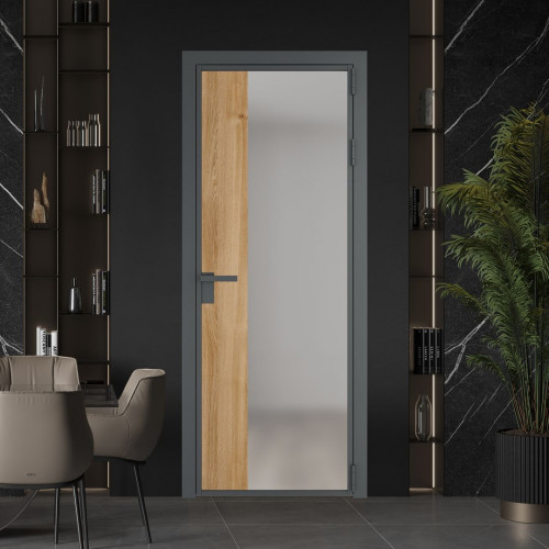 Межкомнатная дверь ProfilDoors 7 AG стекло Матовое цвет профиля Серая ночь вставка Дуб Карамель