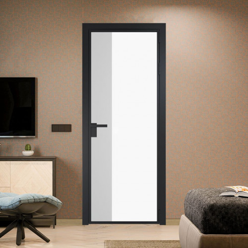 Межкомнатная дверь ProfilDoors 7 AG стекло Монохром белый просветленный триплекс цвет профиля Черный матовый вставка Крем Вайт