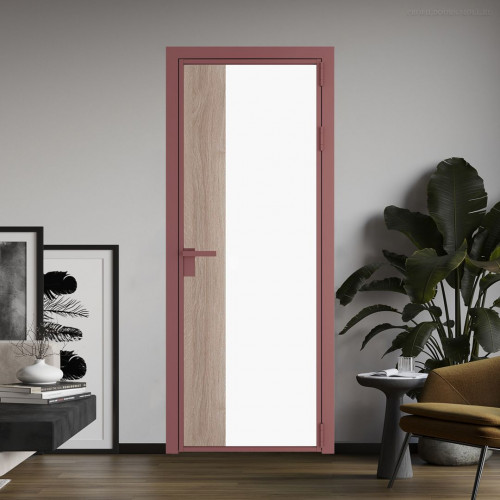 Межкомнатная дверь ProfilDoors 7 AG стекло Монохром белый просветленный триплекс цвет профиля Красный антрацит вставка Дуб Сонома