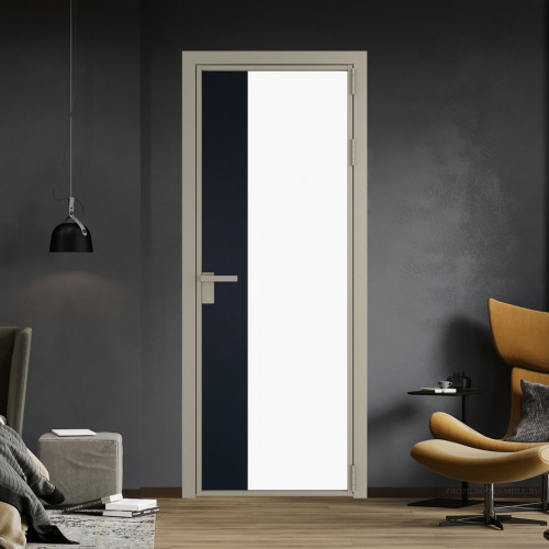 Межкомнатная дверь ProfilDoors 7 AG стекло Монохром белый просветленный триплекс цвет профиля Никель матовый вставка Нэви Блу