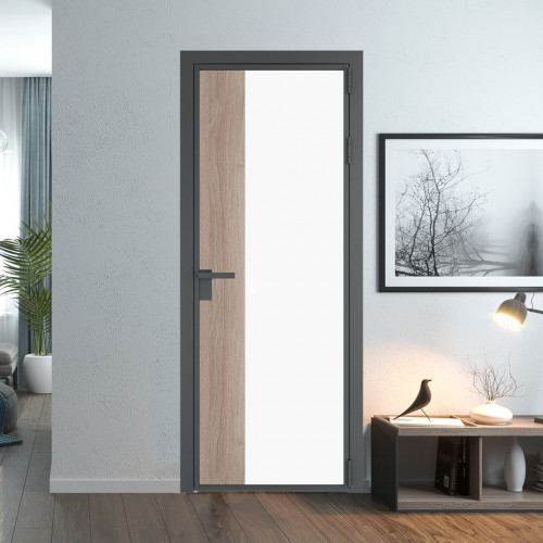 Межкомнатная дверь ProfilDoors 7 AG стекло Монохром белый просветленный триплекс цвет профиля Серая ночь вставка Дуб Сонома