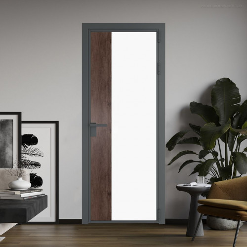 Межкомнатная дверь ProfilDoors 7 AG стекло Монохром белый просветленный триплекс цвет профиля Серая ночь вставка Дуб Тобакко