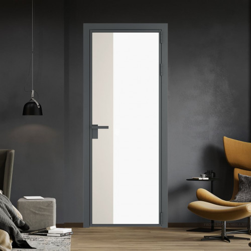 Межкомнатная дверь ProfilDoors 7 AG стекло Монохром белый просветленный триплекс цвет профиля Серая ночь вставка Перламутр белый