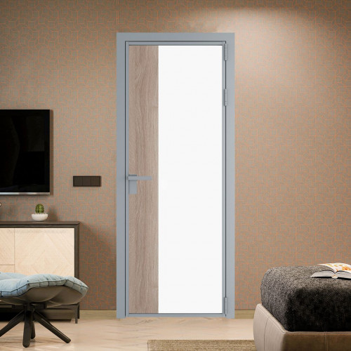 Межкомнатная дверь ProfilDoors 7 AG стекло Монохром белый просветленный триплекс цвет профиля Серебро вставка Дуб Сонома