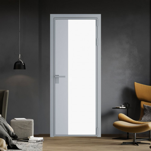 Межкомнатная дверь ProfilDoors 7 AG стекло Монохром белый просветленный триплекс цвет профиля Серебро вставка Лайт Грей