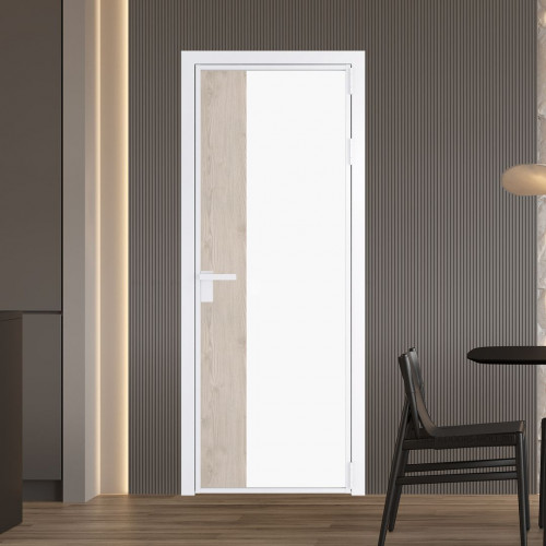 Межкомнатная дверь ProfilDoors 7 AG стекло Монохром белый просветленный триплекс цвет профиля Вайт вставка Каштан светлый