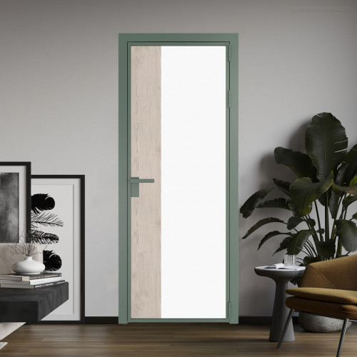 Межкомнатная дверь ProfilDoors 7 AG стекло Монохром белый просветленный триплекс цвет профиля Зеленый воск вставка Каштан светлый