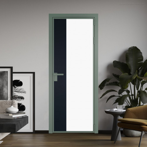 Межкомнатная дверь ProfilDoors 7 AG стекло Монохром белый просветленный триплекс цвет профиля Зеленый воск вставка Нэви Блу