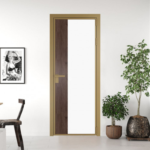 Межкомнатная дверь ProfilDoors 7 AG стекло Монохром белый просветленный триплекс цвет профиля Золото вставка Дуб Тобакко