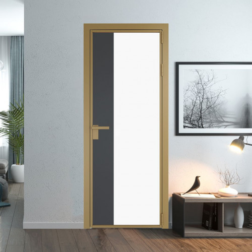 Межкомнатная дверь ProfilDoors 7 AG стекло Монохром белый просветленный триплекс цвет профиля Золото вставка Графит
