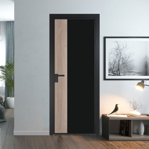 Межкомнатная дверь ProfilDoors 7 AG стекло Монохром черный триплекс цвет профиля Черный матовый вставка Дуб Сонома