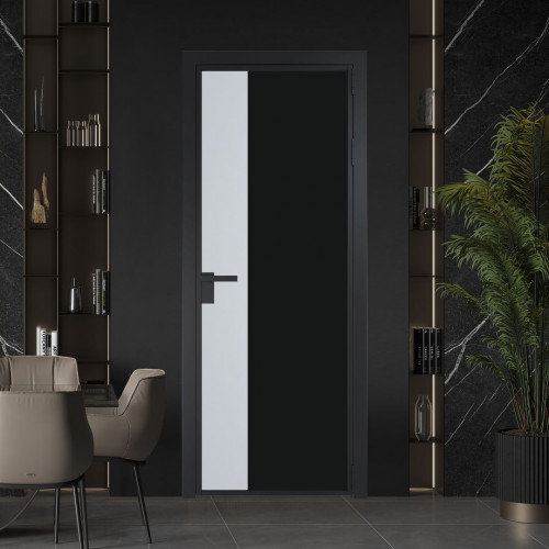 Межкомнатная дверь ProfilDoors 7 AG стекло Монохром черный триплекс цвет профиля Черный матовый вставка Вайт
