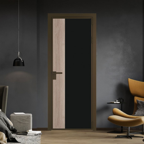 Межкомнатная дверь ProfilDoors 7 AG стекло Монохром черный триплекс цвет профиля Деорэ вставка Дуб Сонома