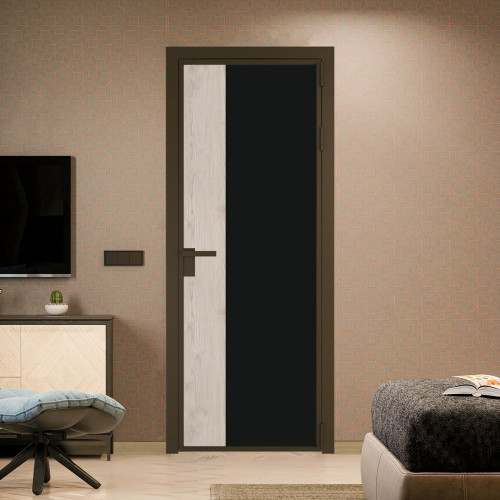 Межкомнатная дверь ProfilDoors 7 AG стекло Монохром черный триплекс цвет профиля Деорэ вставка Каштан светлый