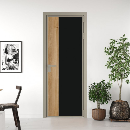 Межкомнатная дверь ProfilDoors 7 AG стекло Монохром черный триплекс цвет профиля Никель матовый вставка Дуб Карамель