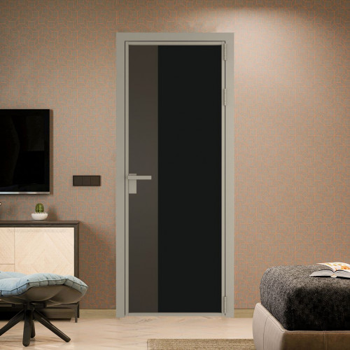 Межкомнатная дверь ProfilDoors 7 AG стекло Монохром черный триплекс цвет профиля Никель матовый вставка Перламутр бронза