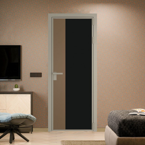 Межкомнатная дверь ProfilDoors 7 AG стекло Монохром черный триплекс цвет профиля Никель матовый вставка Перламутр золото