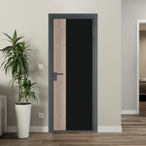Межкомнатная дверь ProfilDoors 7 AG стекло Монохром черный триплекс цвет профиля Серая ночь вставка Дуб Сонома