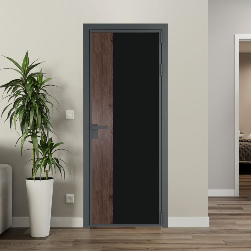 Межкомнатная дверь ProfilDoors 7 AG стекло Монохром черный триплекс цвет профиля Серая ночь вставка Дуб Тобакко