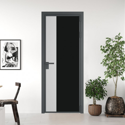 Межкомнатная дверь ProfilDoors 7 AG стекло Монохром черный триплекс цвет профиля Серая ночь вставка Крем Вайт