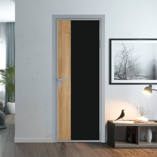 Межкомнатная дверь ProfilDoors 7 AG стекло Монохром черный триплекс цвет профиля Серебро вставка Дуб Карамель