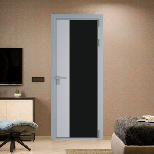 Межкомнатная дверь ProfilDoors 7 AG стекло Монохром черный триплекс цвет профиля Серебро вставка Лайт Грей