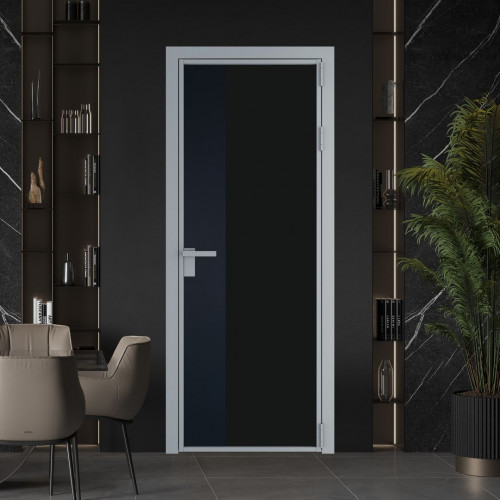 Межкомнатная дверь ProfilDoors 7 AG стекло Монохром черный триплекс цвет профиля Серебро вставка Нэви Блу
