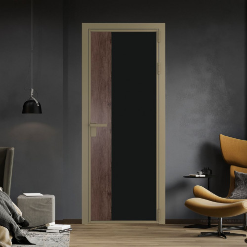 Межкомнатная дверь ProfilDoors 7 AG стекло Монохром черный триплекс цвет профиля Шампань вставка Дуб Тобакко
