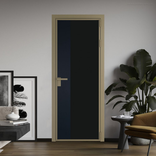 Межкомнатная дверь ProfilDoors 7 AG стекло Монохром черный триплекс цвет профиля Шампань вставка Нэви Блу