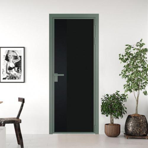 Межкомнатная дверь ProfilDoors 7 AG стекло Монохром черный триплекс цвет профиля Зеленый воск вставка Блэк