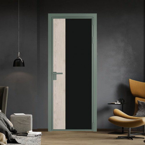 Межкомнатная дверь ProfilDoors 7 AG стекло Монохром черный триплекс цвет профиля Зеленый воск вставка Каштан светлый