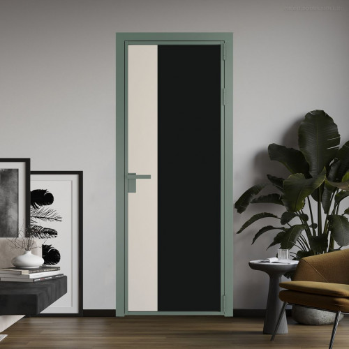 Межкомнатная дверь ProfilDoors 7 AG стекло Монохром черный триплекс цвет профиля Зеленый воск вставка Кремовая Магнолия