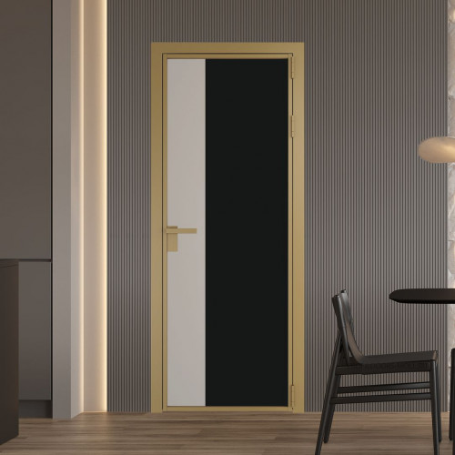 Межкомнатная дверь ProfilDoors 7 AG стекло Монохром черный триплекс цвет профиля Золото вставка Сэнд