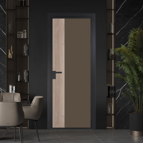 Межкомнатная дверь ProfilDoors 7 AG стекло Монохром гляссе триплекс цвет профиля Черный матовый вставка Дуб Сонома