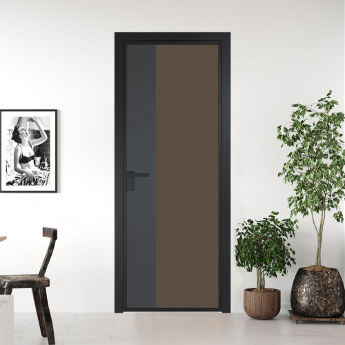 Межкомнатная дверь ProfilDoors 7 AG стекло Монохром гляссе триплекс цвет профиля Черный матовый вставка Графит