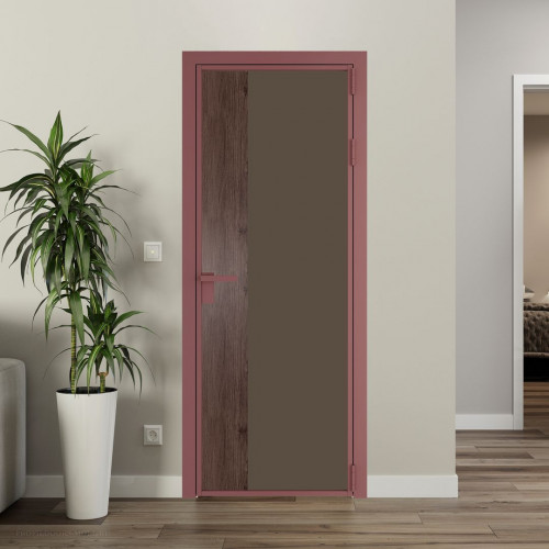 Межкомнатная дверь ProfilDoors 7 AG стекло Монохром гляссе триплекс цвет профиля Красный антрацит вставка Дуб Тобакко