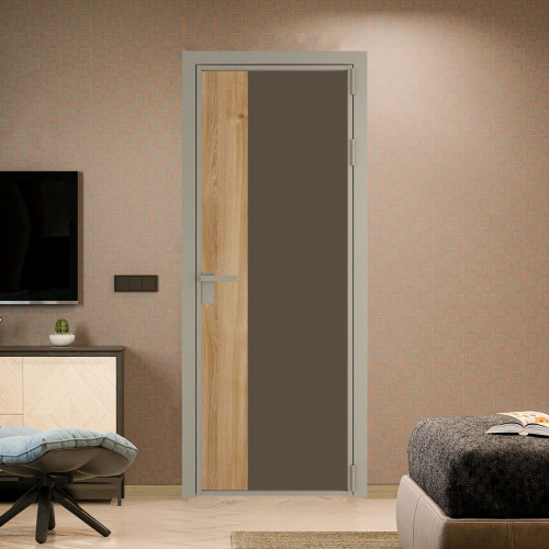 Межкомнатная дверь ProfilDoors 7 AG стекло Монохром гляссе триплекс цвет профиля Никель матовый вставка Дуб Карамель